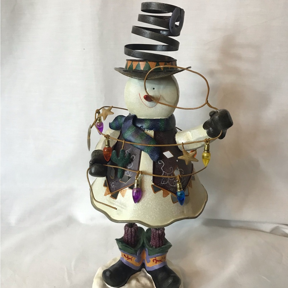 Cowboy snowman tea light candle
